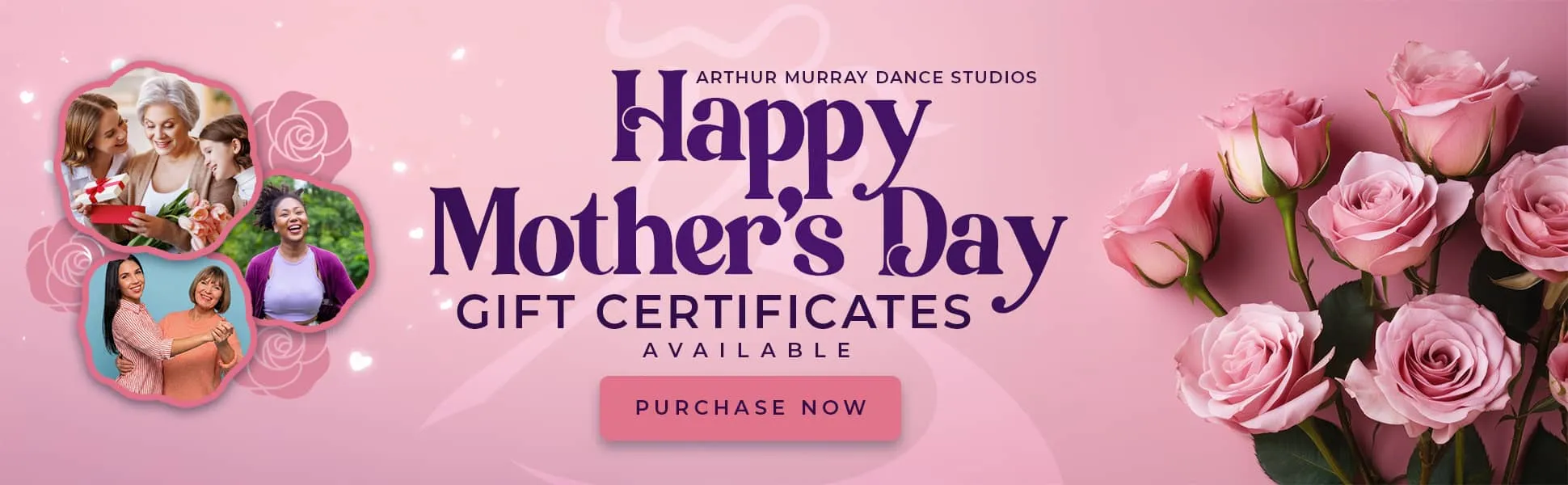 Arthur Murray Dance Studios Mother's Day gift certificates available with 'Purchase Now' button